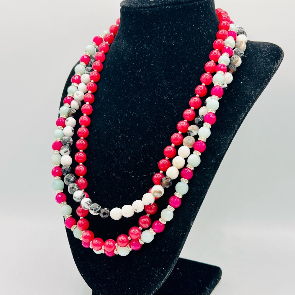 3 gemstone beaded necklaces handmade lot